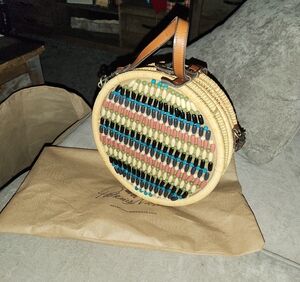 Patricia Nash Beige Woven Crossbody Bag with Multicolor Beads